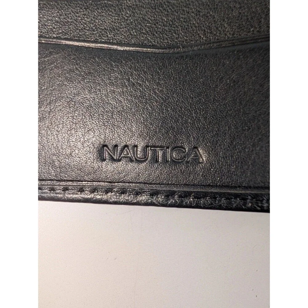 Nautica Black Leather Wallet Bifold ID Window Card Holder Mens